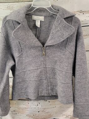 Lisa International 100% Boiled Wool Gray Jacket Vintage Zip Front Blazer